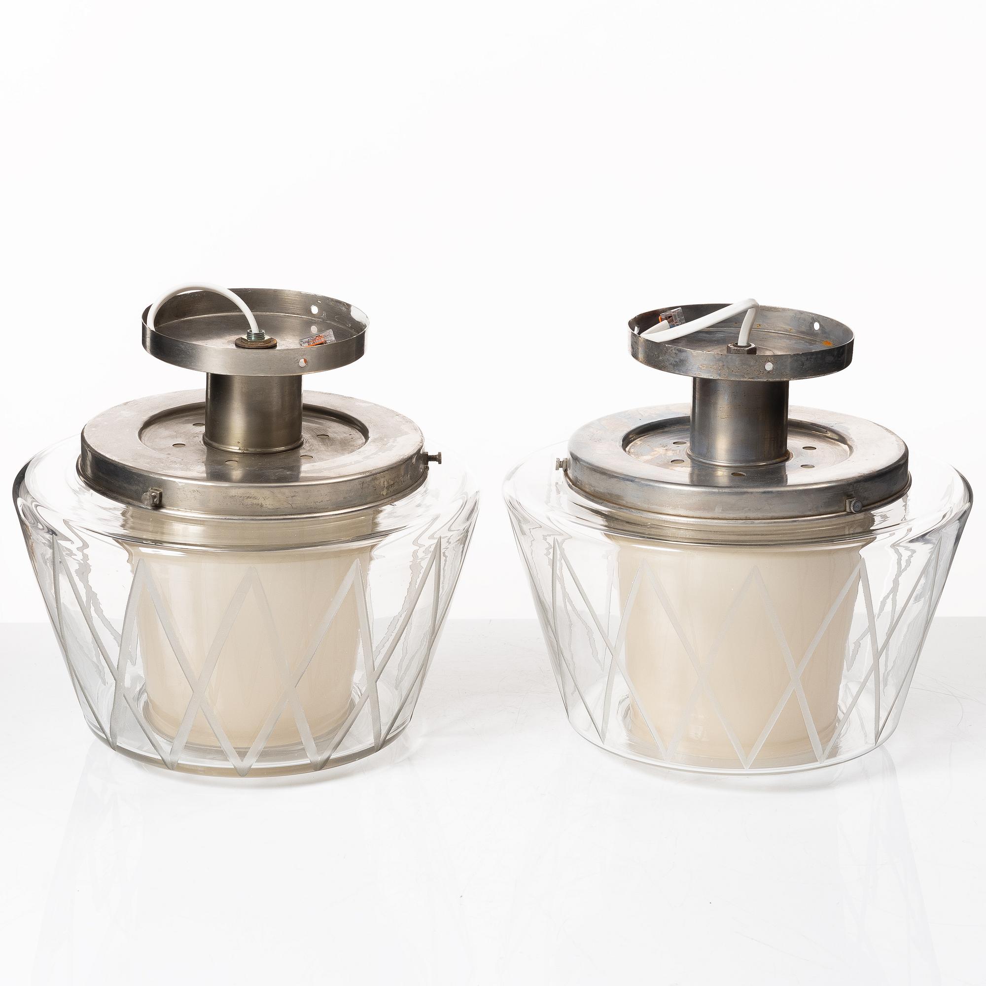 Harald Notini, taklampor, ett par, modell "11197", Arvid Böhlmarks Lampfabrik, Stockholm, 1940-tal.