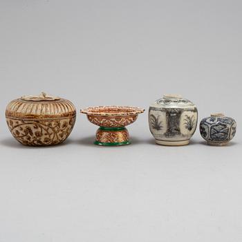 Three jars, and a footed dish, Sawankhalok, for South East Asia, 15th century to circa 1900.