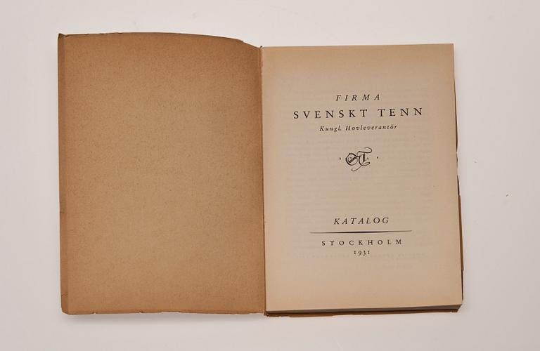 KATALOG, Firma Svenskt Tenn, Stockholm 1931.