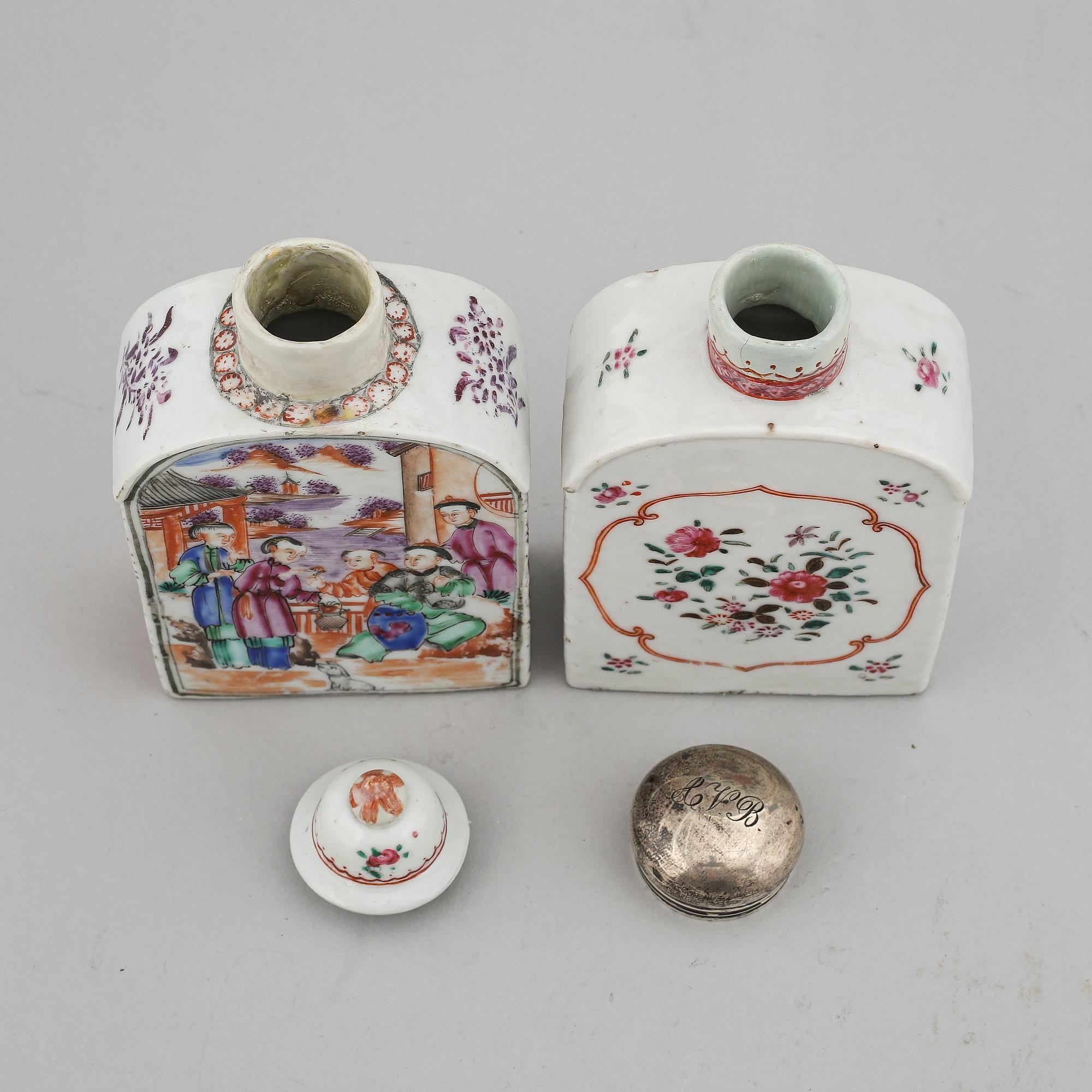 Two famille rose tea caddies, Qing dynasty, Qianlong (1736-95).