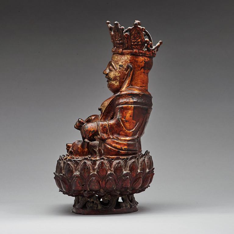 A large seated bronze figure of budhai, Ming dynasty (1368-1644).