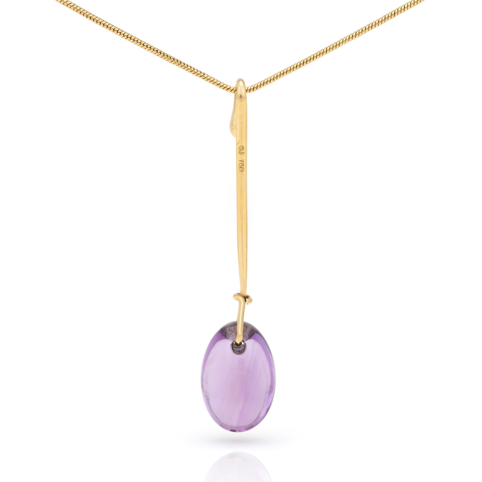 GEORG JENSEN, 'Dew drop', pendant designed by Vivianna Torun Bülow-Hübe  with an amethyst drop and chain.