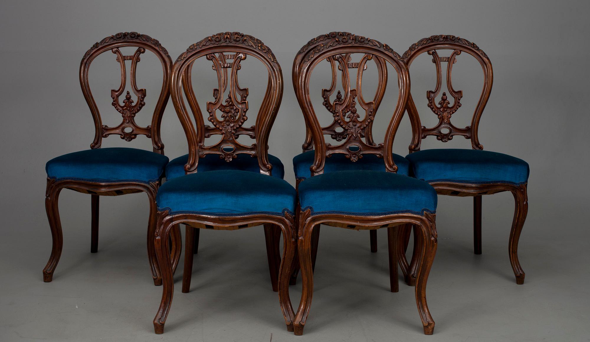 STOLAR, 6 st, nyrokoko, 1800-talets andra hälft.