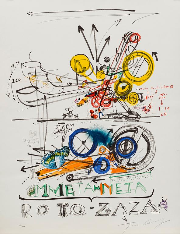 JEAN TINGUELY, colour lithographe/collage, signed and numbered 614/999.