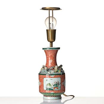 A Chinese porcelain vase, made in to a lamp, Qing dynasty.
