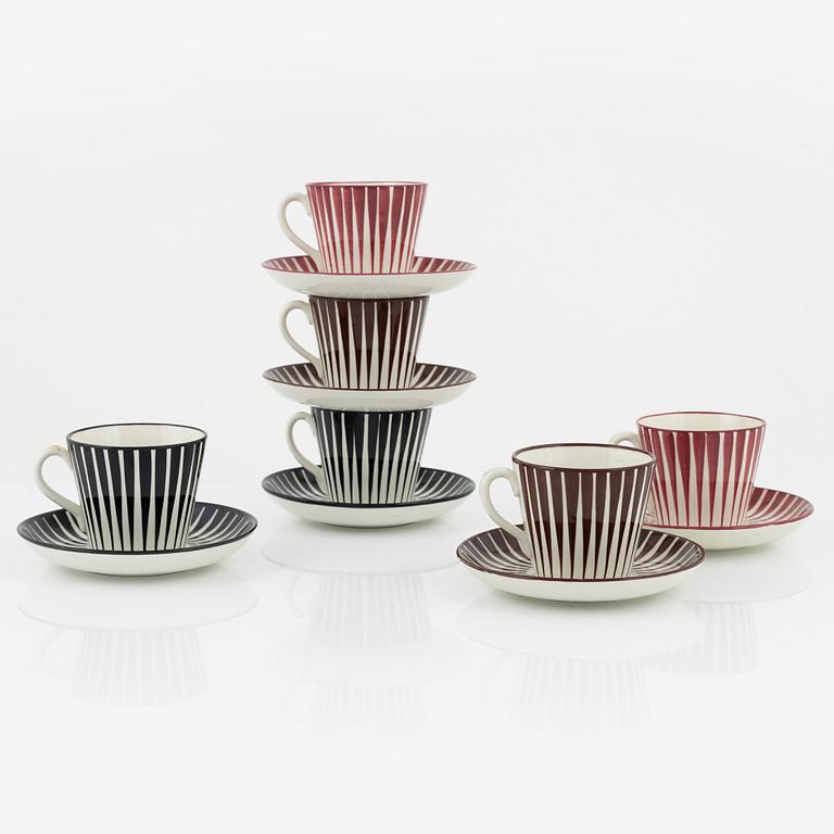 Eugen Trost, kaffekoppar med fat, 6 st, Gefle, Upsala-Ekeby.