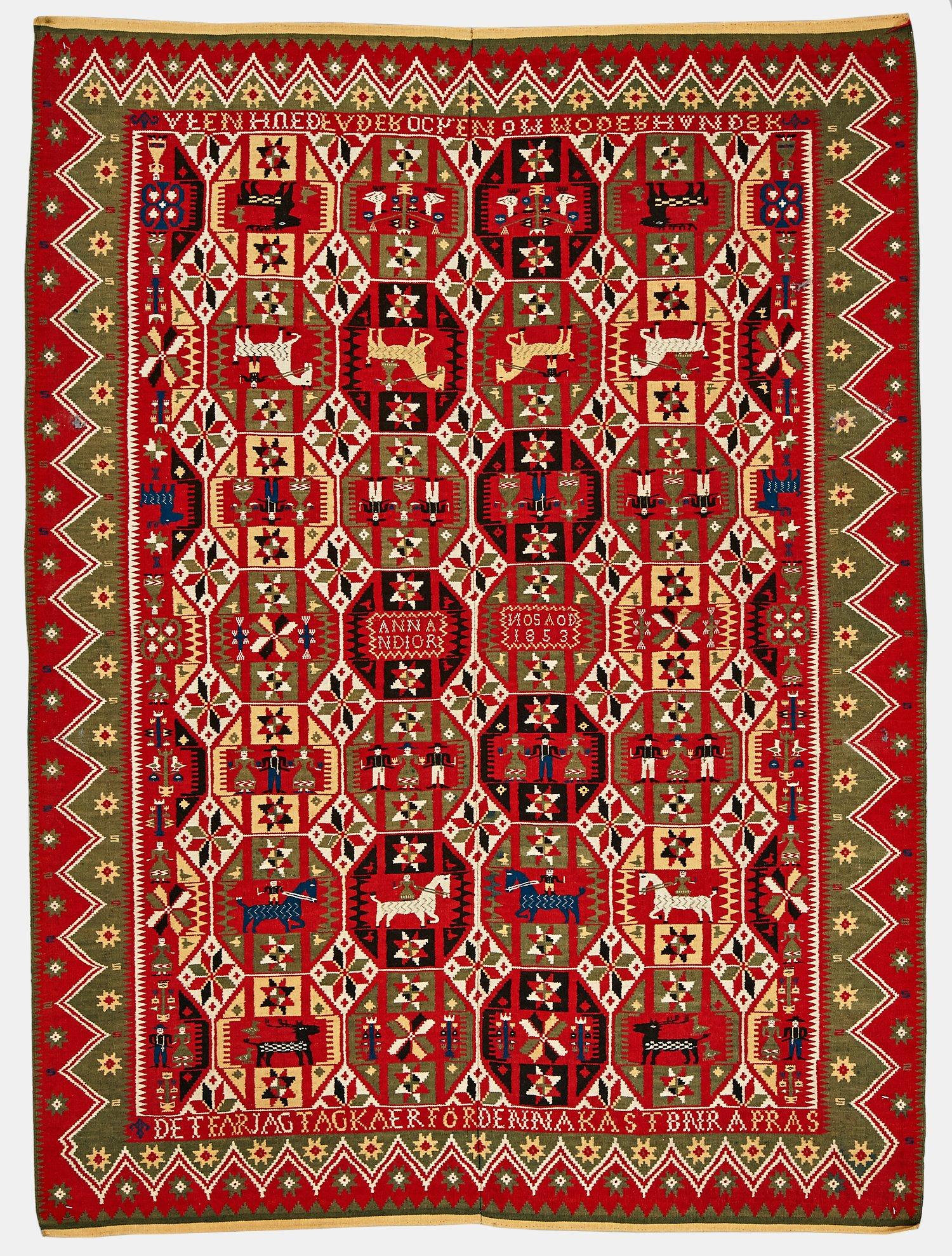 A BED COVER, flat weave, ca 183 x 134,5 cm, Scania  (Skåne) 1853.