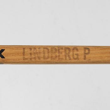 Pelle Lindberg's goaltender stick with autographs.