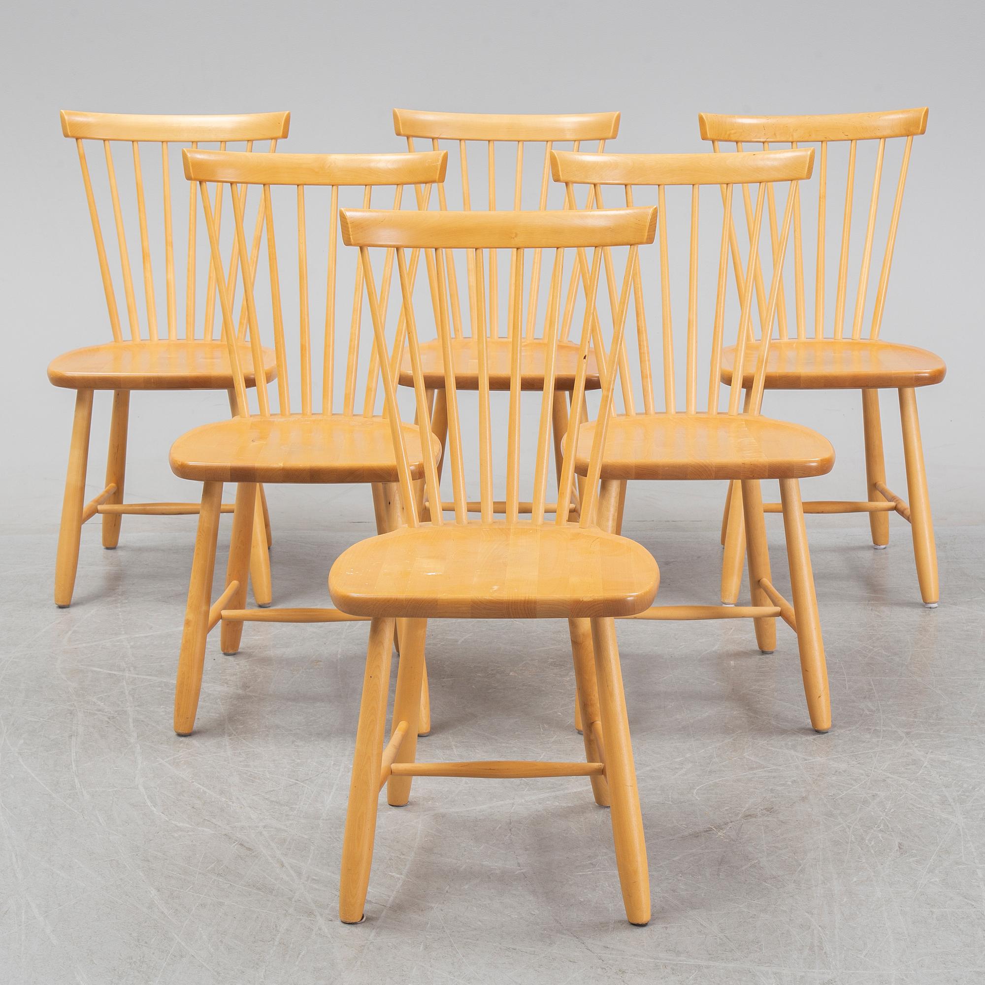 Carl Malmsten, a set of six 'Lilla Åland' chairs for Stolab 1998.