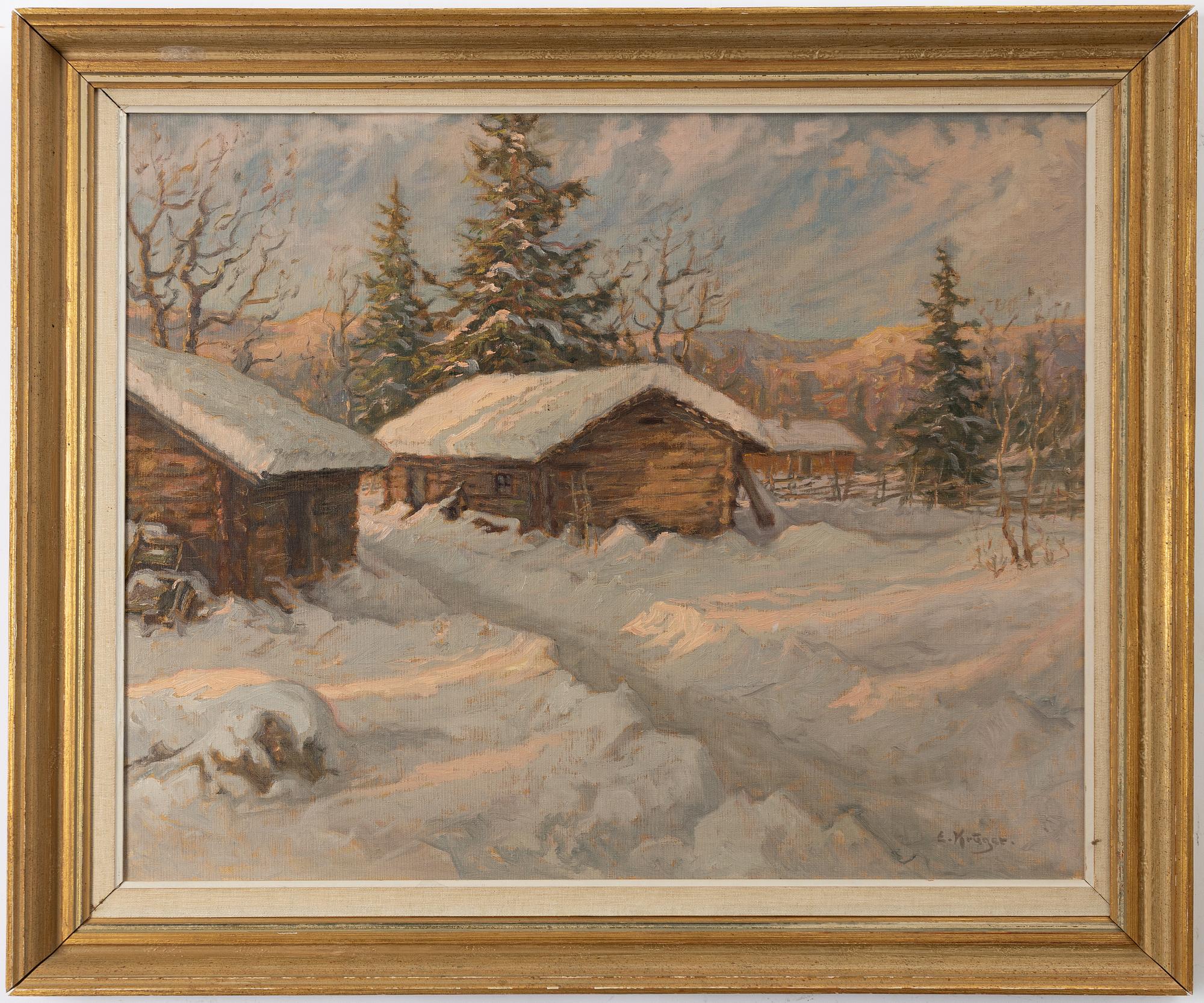 Einar Krüger, Farm in a winter landscape.