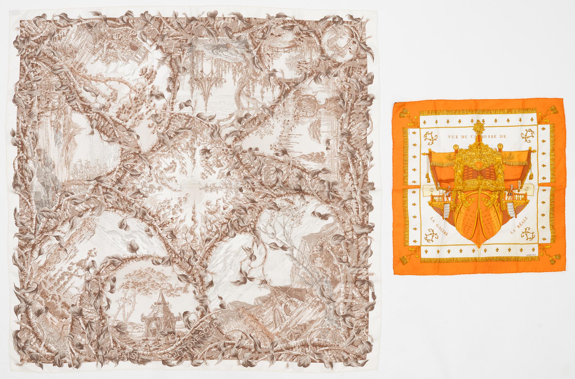Hermès, two silk scarves.