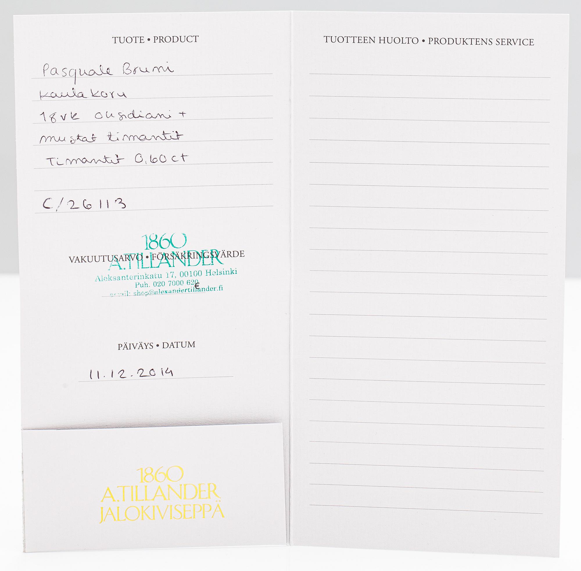 Pasquale Bruni, an 18K gold pendant with black diamonds ca. 0.60 ct in total and a obsidian.