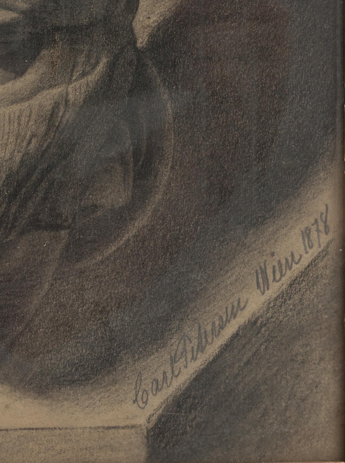 OKÄND KONSTNÄR, blyertsskiss. Bär otydlig signatur och datering Wien 1878.