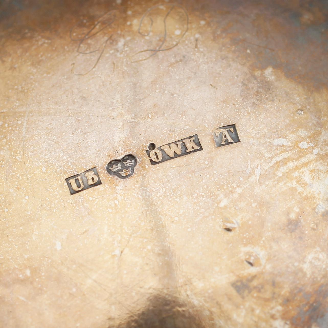 GRÄDDKANNA, silver, svenska stämplar, 1874. Vikt ca 131 gram.