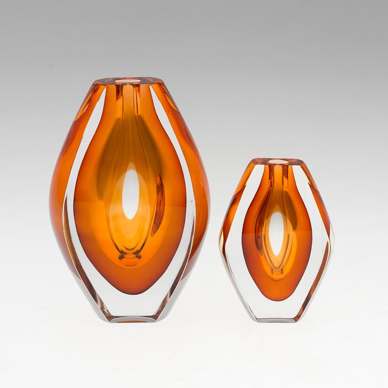 MONA MORALES-SCHILDT, 2 "Ventana" vases for Kosta glassworks, 1960´s.