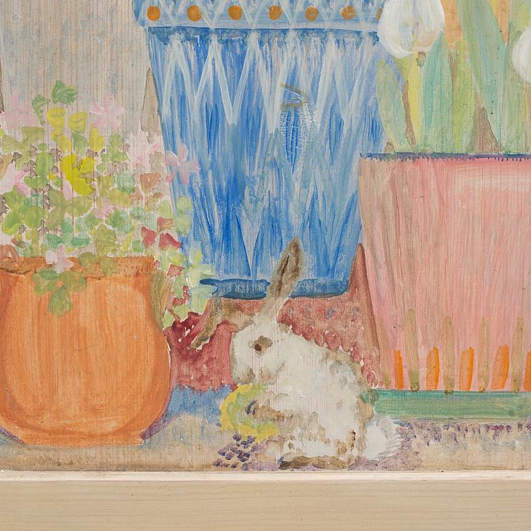 A Vidar Malmsten painted cabinet, Carl Malmsten AB, Sweden 1985, decorated by Liselotte Malmsten.