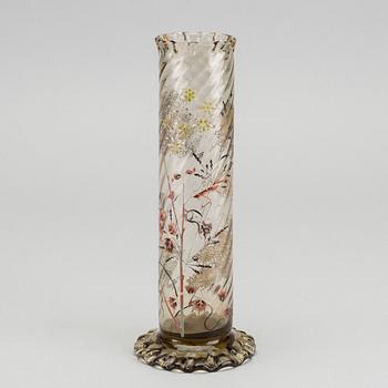 EMILE GALLÉ, a signed enamel painted glass vase Art Nouveau around 1880.