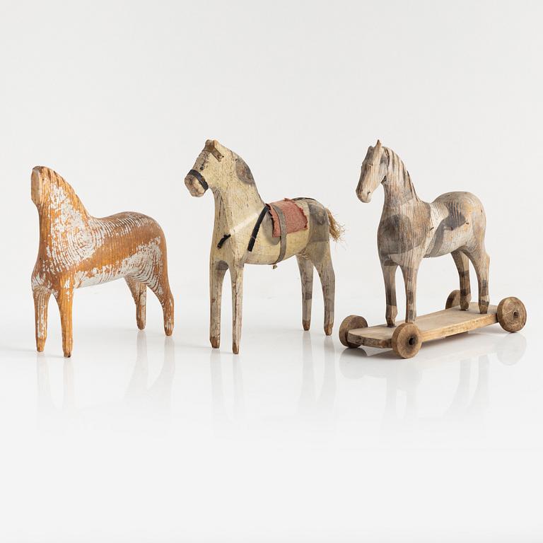 Three Swedish Wooden Horses, 19-20th century.