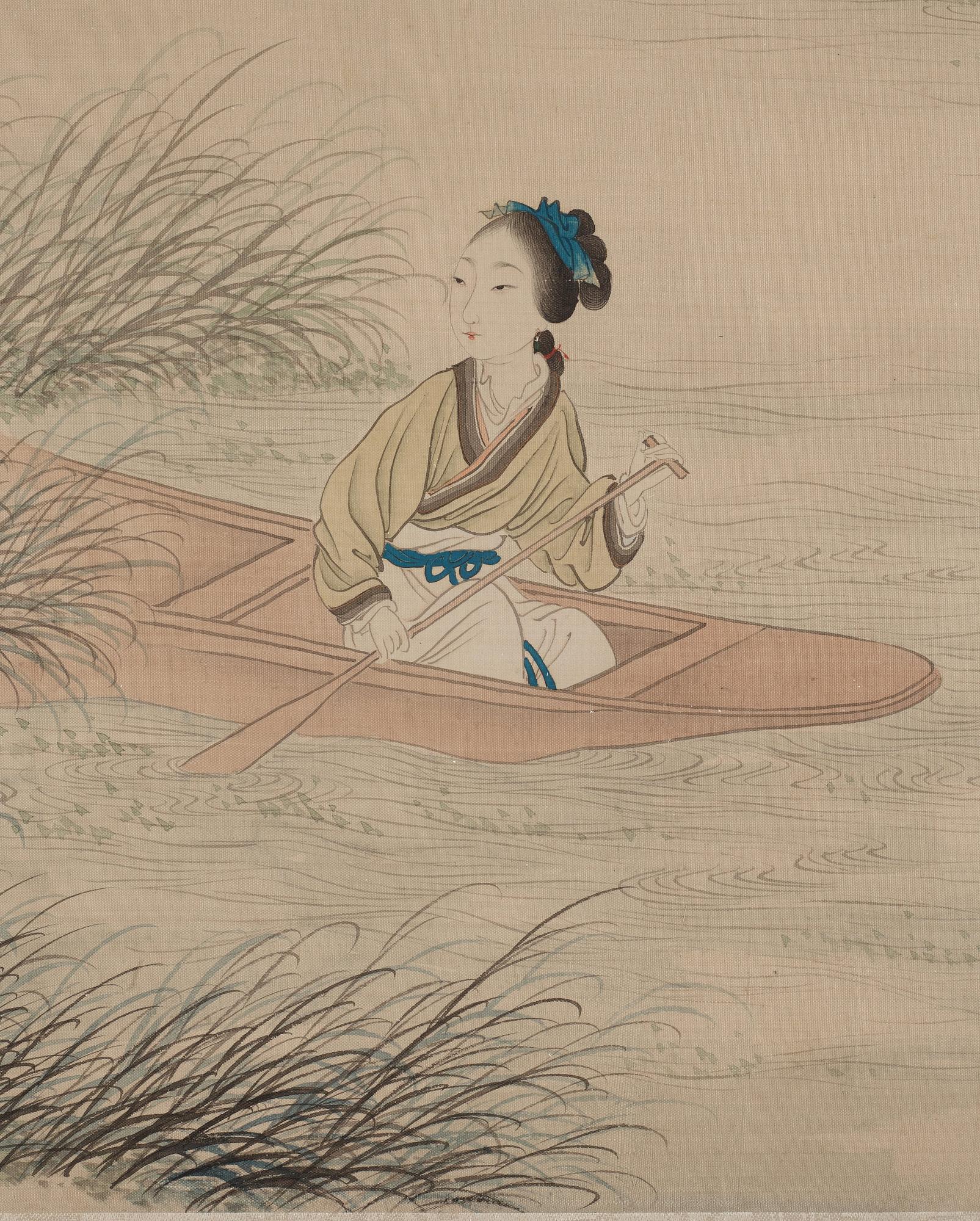 MÅLNINGAR, fyra stycken, akvarell och tusch på silke, sen Qingdynasti, attibuerad till Pan Zhenyong (1852-1921).