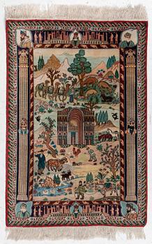 Carpet, Tabriz, figural, approx. 142 x 98 cm.