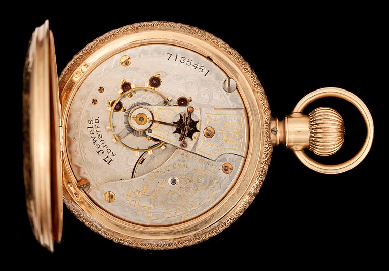 FICKUR, 14k guld, Waltham, Special Railroad King. 1890-tal. Vikt ca133g.