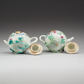 A pair of famille rose teapots with covers, Qing dynasty, Qianlong (1736-95).