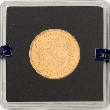 Guldmynt, Oscar II, 20 kr, typ II, 1876.
