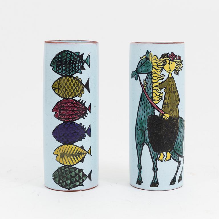 Stig Lindberg, two earthenware 'Karneval' vases, Gustavsbergs studio.