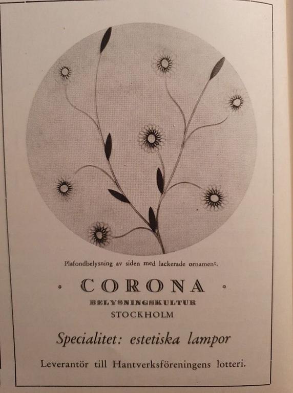 Ulla & Gunnar Eklöf, attributed to, a pair of Swedish Modern ceiling lamps, Corona Belysningskultur, Stockholm, 1940s.