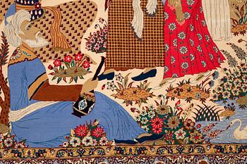 Matto, old, Esfahan, figural, ca 233,5 x 156,5 cm.