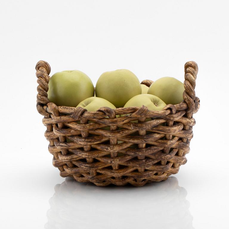 Ingrid Herrlin, a stoneware basket with green apples, own workshop.