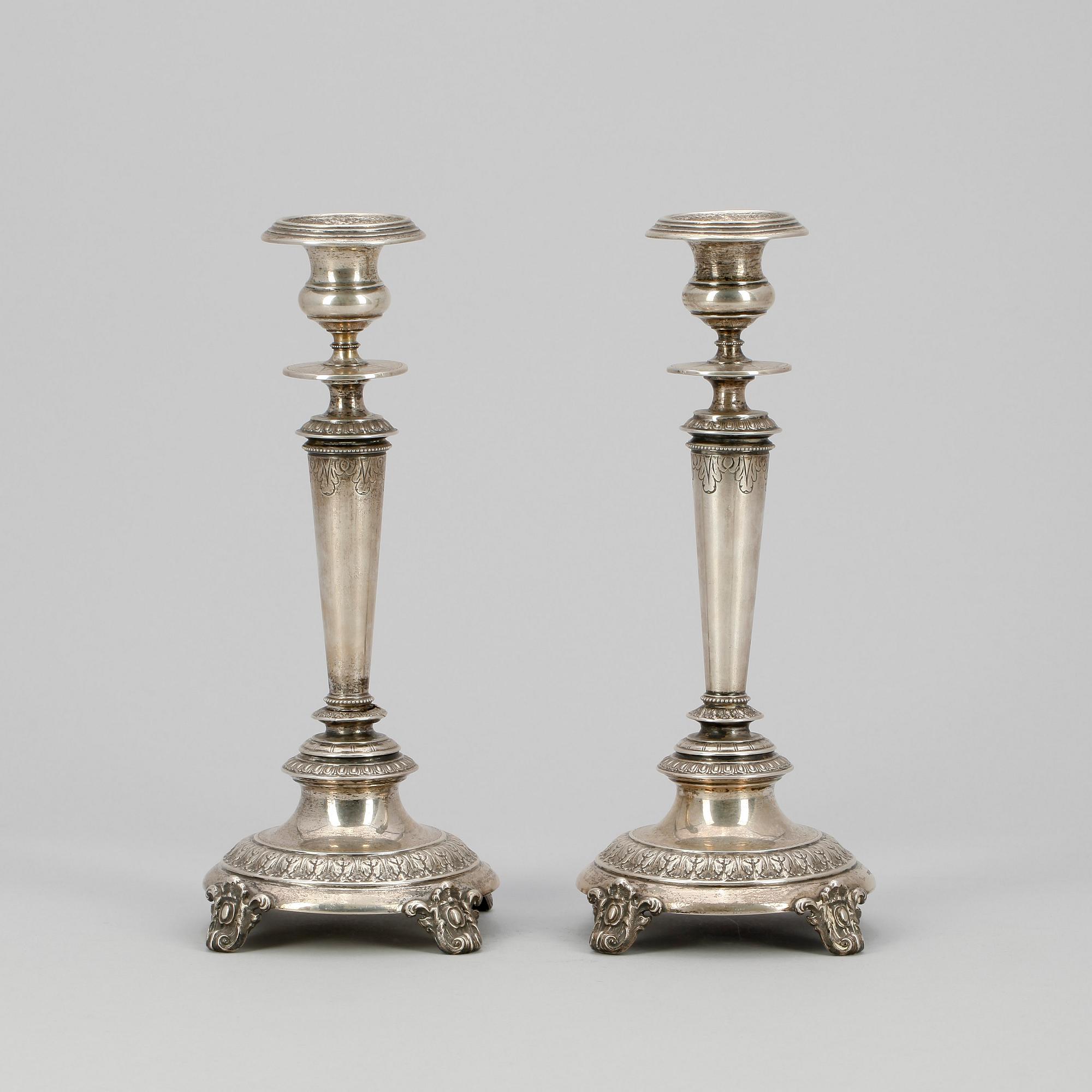 LJUSSTAKAR, ett par, silver, Jakob Engelberth Torsk, Stockholm, 1880.