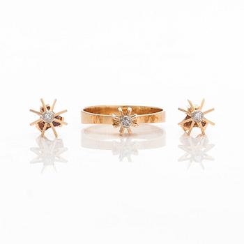 Elis Kauppi, örhängen och ring, 14K guld och diamanter. Kupittaan Kulta, Åbo.