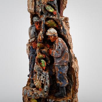 GUSTAF ADOLF FAHLE, skuren och målad relief på bark, signerad och daterad -61 a tergo.