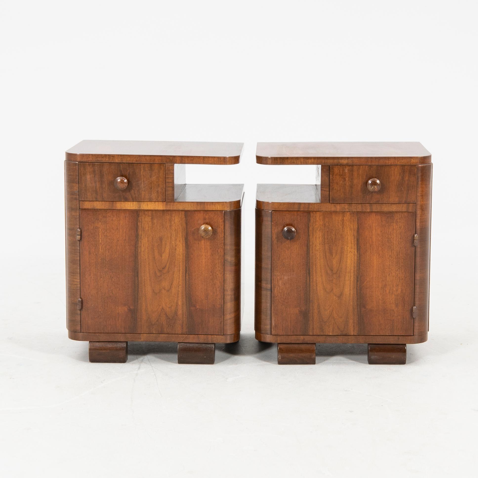 Bedside tables, a pair from the first half of the 20th century.