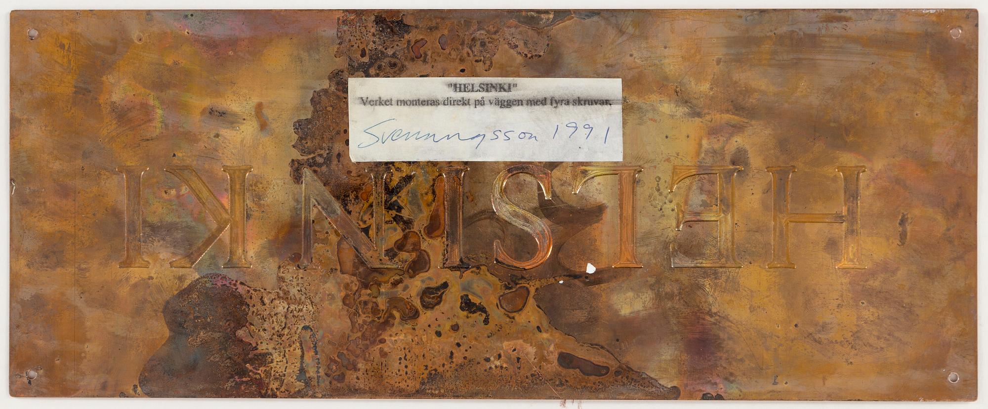JAN SVENUNGSSON, object, copper, signed and dated 1991 on verso.