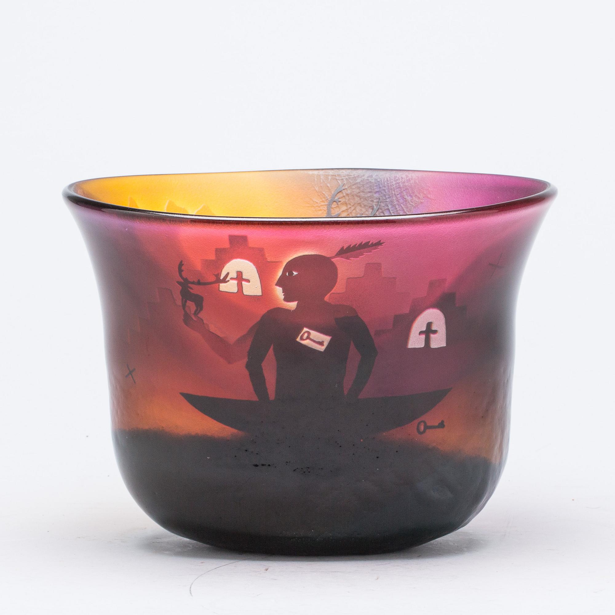 SKÅL, glas, Bertil Vallien, unik, signerad. 1900-talets fjärde kvartal.