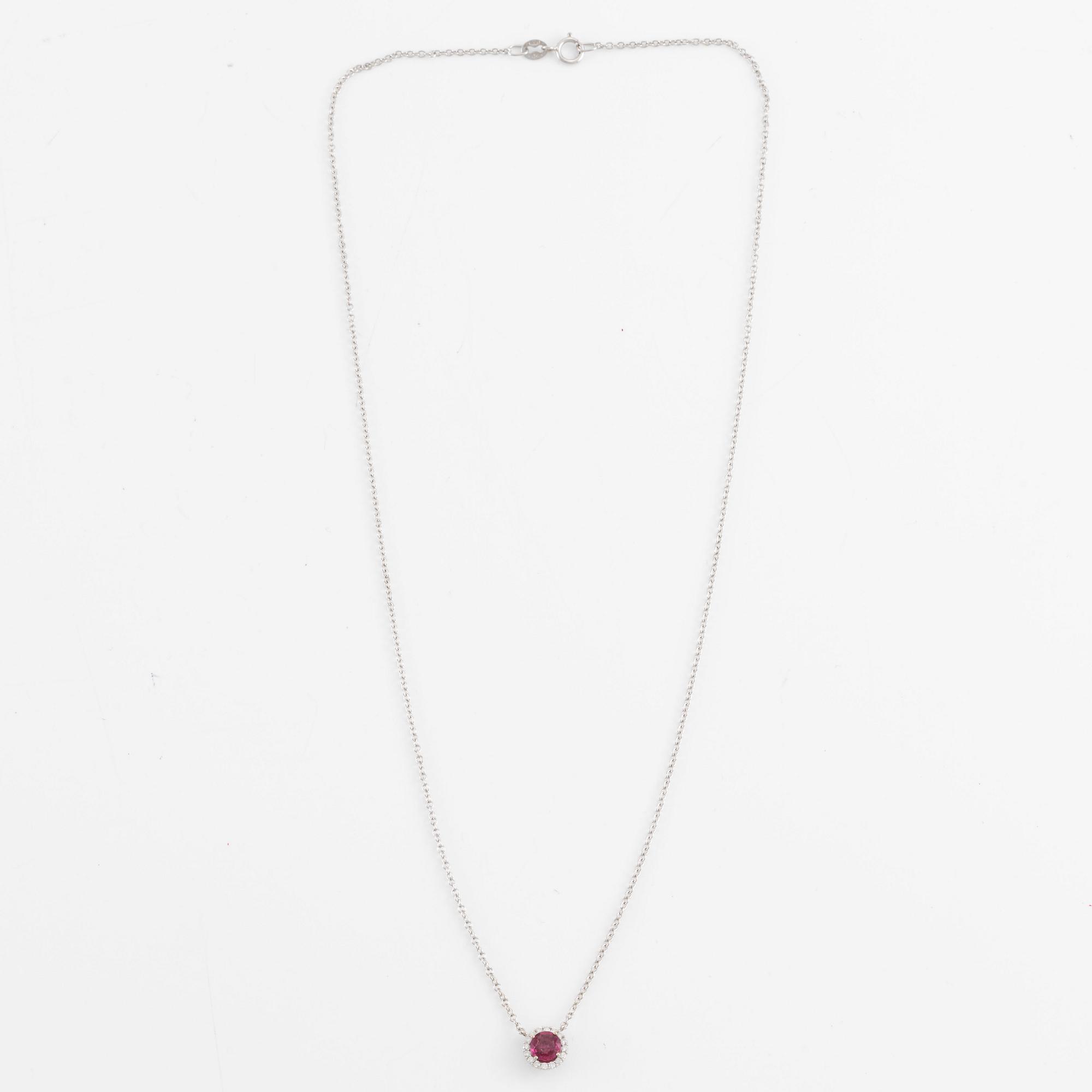 Necklace, 18K white gold with ruby and brilliant-cut diamonds.