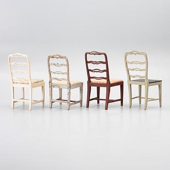 Nine chairs, so-called laughing chairs, 17th and 18th Century.