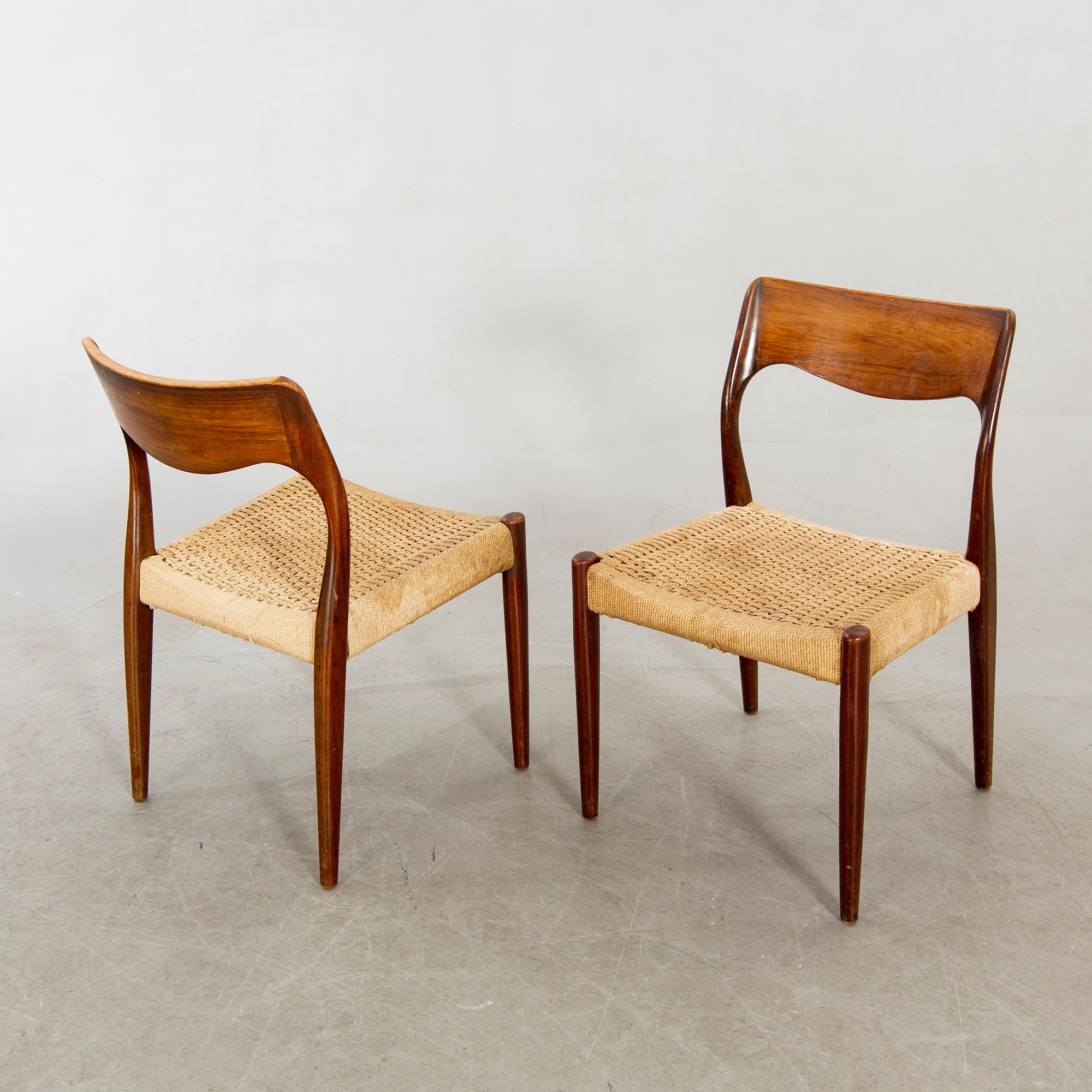 Niels Otto Møller, a pair of chairs  "model 77", J.L. Møllers Møbelfabrik, Denmark, 1960s.