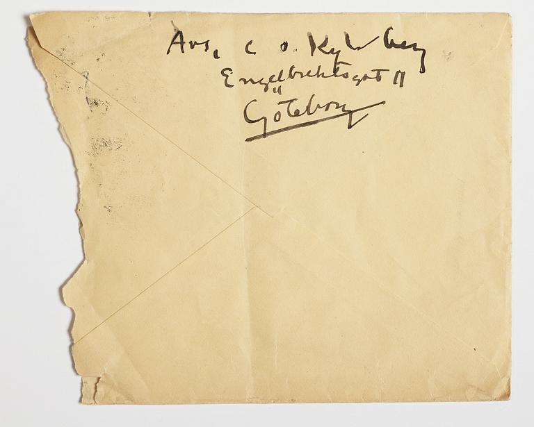 LETTER, from Carl Kylberg in Gothenburg to GAN (Gösta Adrian-Nilsson) in Paris, dated 5.12.(19)22. Envelope enclosed.