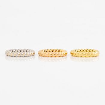 Rings 3 pcs, 18K three-colour gold.