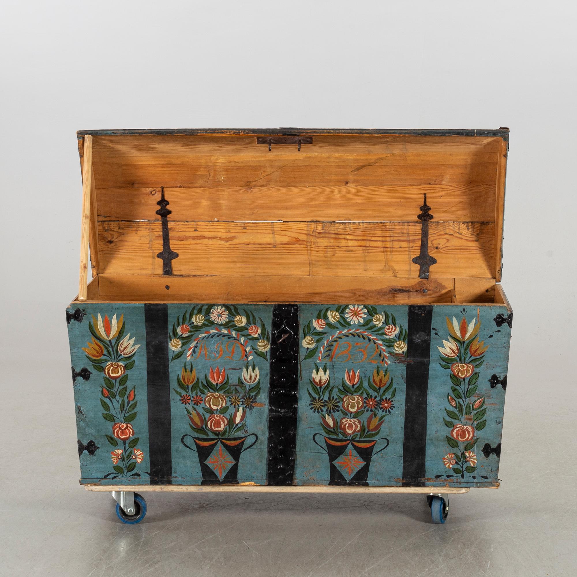A SWEDISH 19TH CENTURY CHEST, dated 1832.