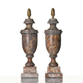 A pair of marble urns, around year 1900.