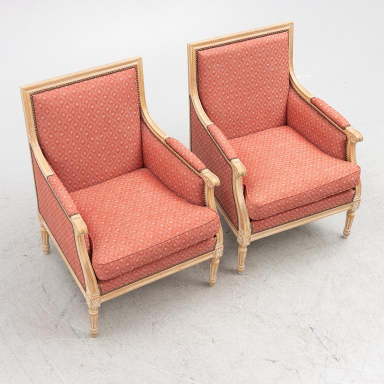 A pair of Gustavian style armchairs, late 20th Century.