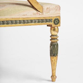 A pair of late Gustavian giltwood open-back armchairs, Stockholm, late 18th century.