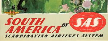 Otto Nielsen, affisch 'South America by SAS Scandinavian Airlines System', omkring 1958.