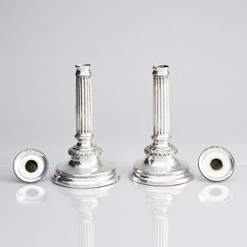 A Swedish pair of 18th century Gustavian silver candlesticks, marks of Petter Eneroth, Stockholm 1793.