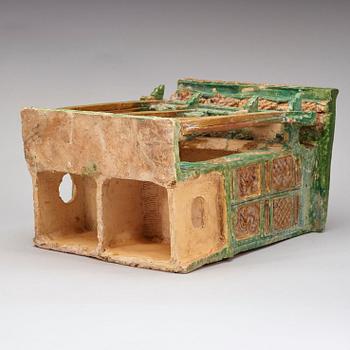 A potted green and yellow glazed model of a tempel/altar, Qing Dynasty, presumably 17th Century.