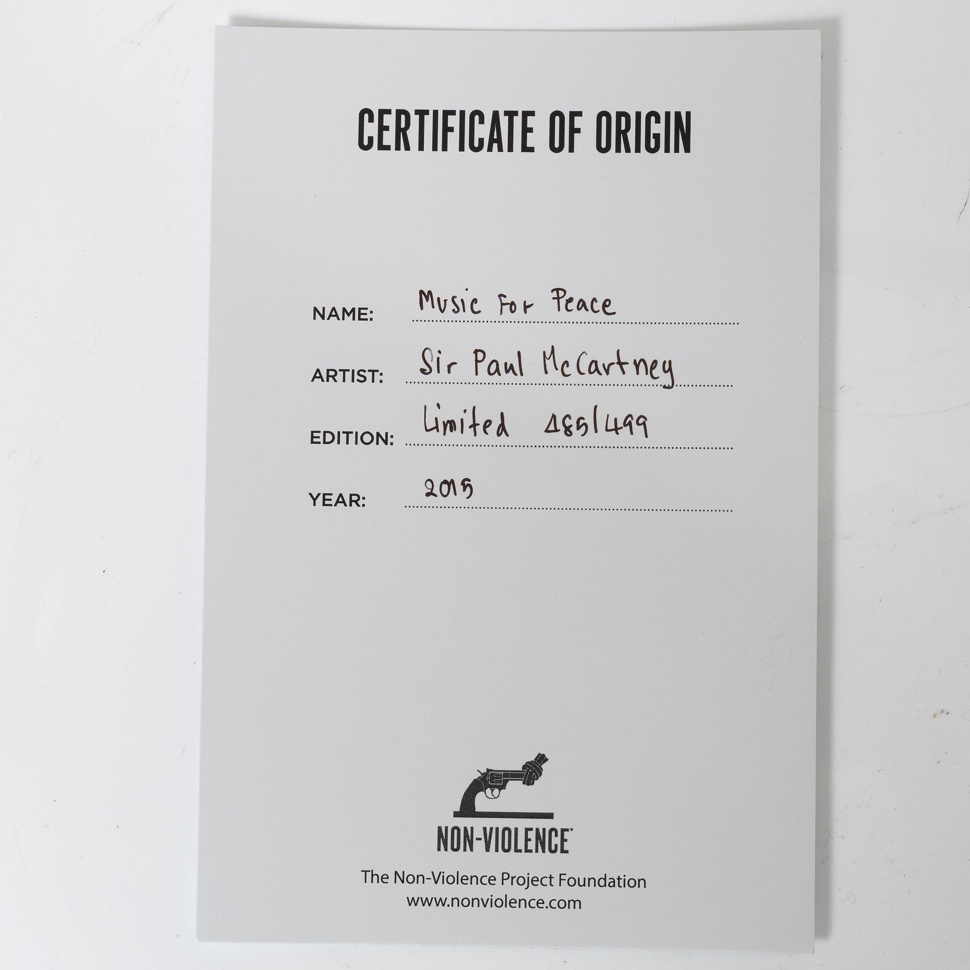 Paul McCarthy, Non-Violence Art Project & Sir Paul McCartney, "Music for Peace".